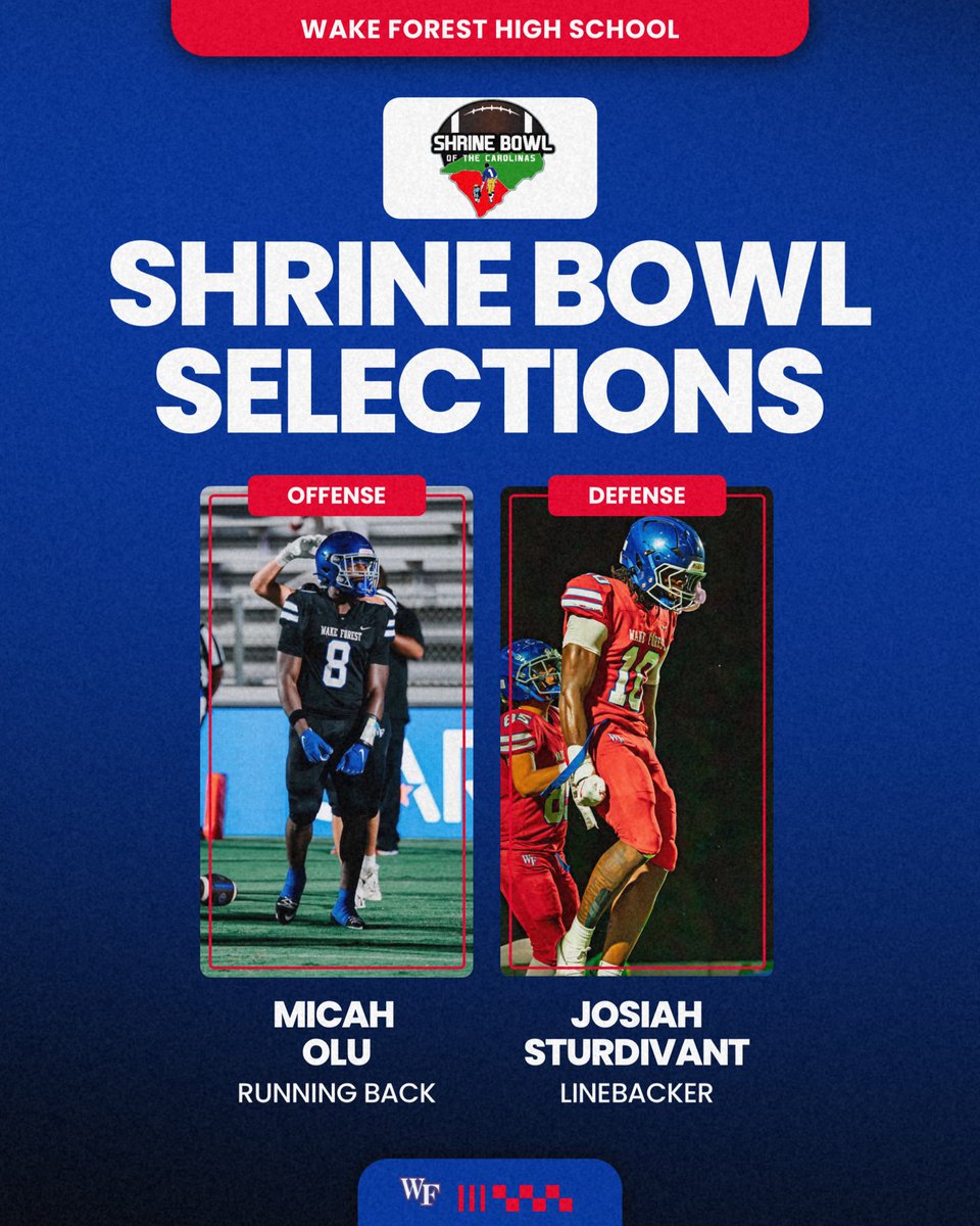 WF_CougarFball's tweet photo. Congratulations @micah_olu and @theJOSIAH6 on being selected to play in the @ShrineBowlNCSC Proud to have you represent @wakeforesths and our community https://t.co/L9sMEvU81h