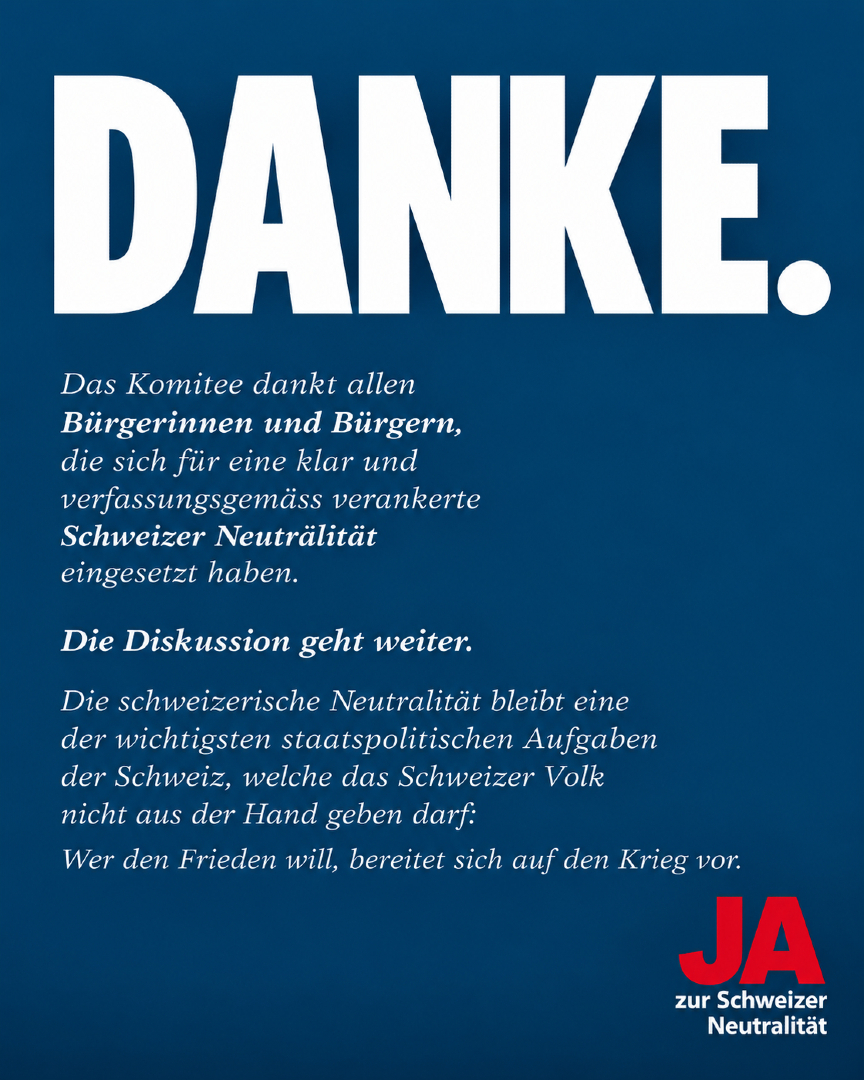 NeutrJaCH's tweet photo. Die Auseinandersetzung über diese #Abstimmung hat gezeigt, dass die Schweiz nicht am Ende eine Debatte über die Bedeutung der schweizerischen Neutralität steht, sondern erst am Anfang. Die Abstimmungskampagne den «#Krieg» bzw. die Kriegsgefahr parteiübergreifend ins Bewusstsein der Bevölkerung, der #Politik, sicherheitspolitischer Kreise und der Armeeführung gerückt. Das ist ein hoffnungsvoller Anfang.

Gerade weil der Krieg nach Europa zurückgekehrt ist, muss die Schweiz Krieg und #Frieden, Sicherheit und Landesverteidigung wieder ernsthaft in die Verteidigungsdiskussionen einbringen.

Jetzt müssen die Versprechen gehalten werden

Mehr Infos: https://t.co/yLKTjFi4z8