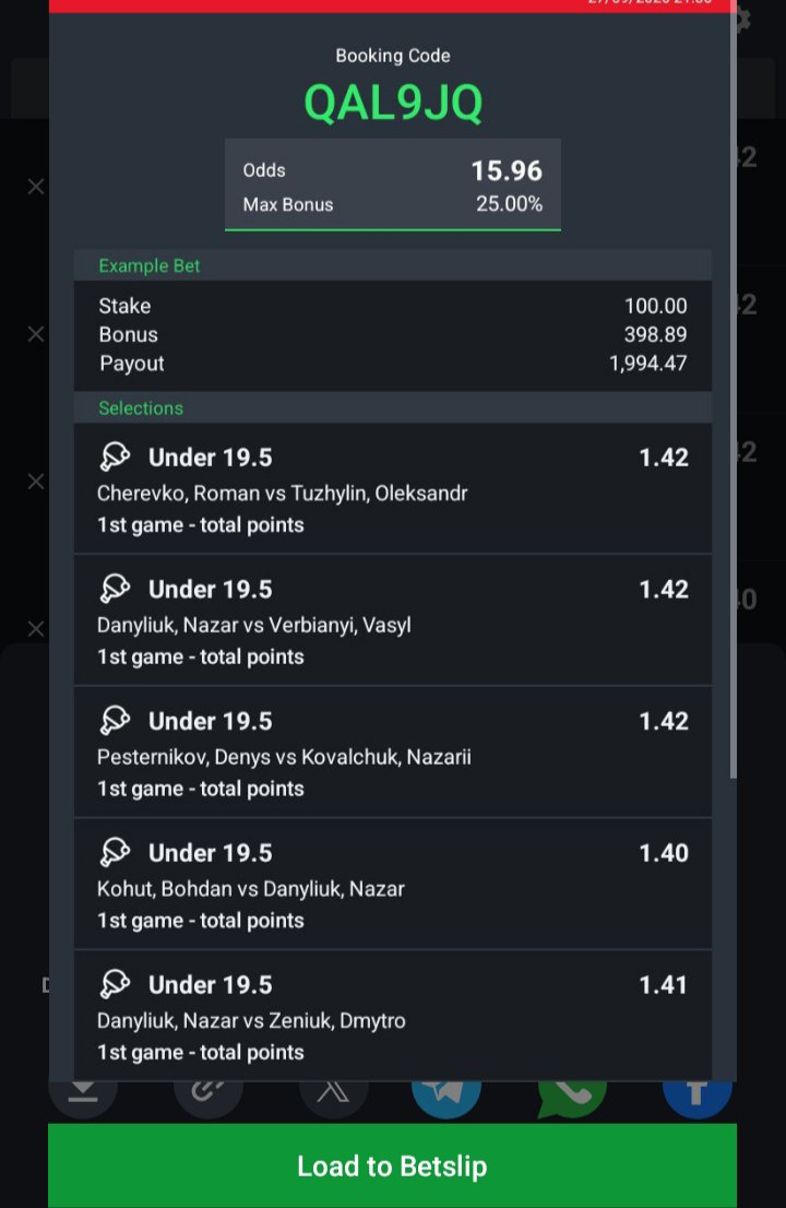 scantyCF's tweet photo. Midnight Table tennis 🏓 
Over and Unders Edit 1.17k odds ✅: HXCK7S
Only Unders 15 odds Edit: QAL9JQ
.........
Bet responsibly 💯 
Sporty / Booking / Edits code https://t.co/95OX5TmeI2