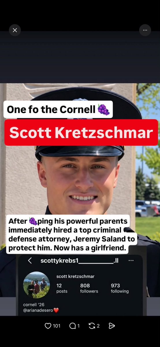 landpalestine's tweet photo. Scott Kretzschmar one of the  Cornell 7 gang rapists is now a cop, with a girlfriend, have a wild guess what his mum does for a job?

A cop with a history of violence against women? You don’t say https://t.co/KYkC6RAuvW