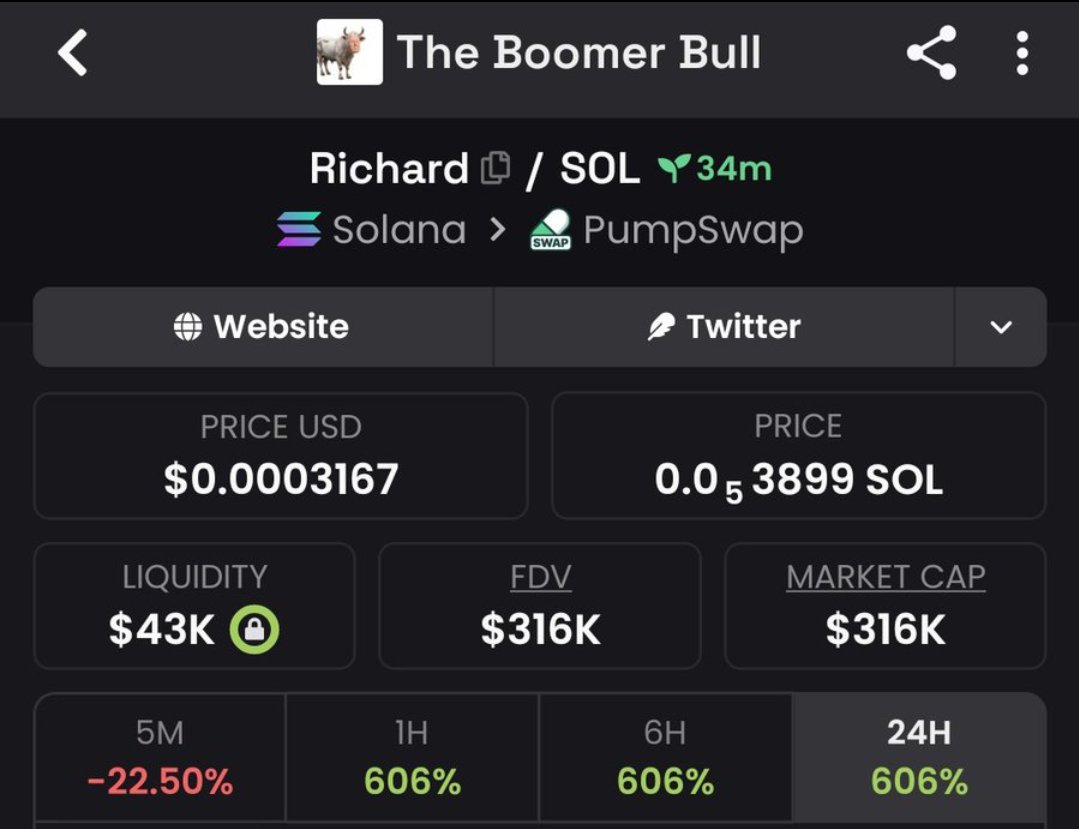 DrSolMeme's tweet photo. $Richard blew up from $50K MC to $316K MC — absolute monster move! 🚀💥

My TG crew got in early, played it smart, and scored massive gains. 📈🏆
This is pure alpha at work.

Ca: 
3SHBdvwb953JpAuFDE8rssJABFwPV88a9Kn5q6kepump

#bbvipks4 #memecoin https://t.co/adtYQAUHJH