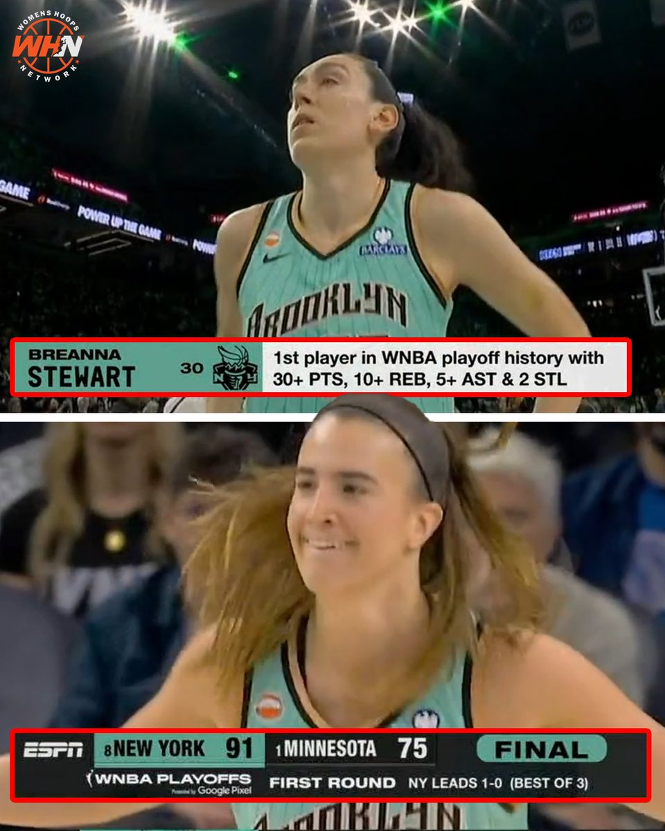 WomensHoops_USA's tweet photo. BREANNA STEWART TODAY:
34 PTS, 12 REB, 6 AST, 2 BLKS, 11/18 FG

NEW YORK STEALS GAME 1 🤯🤯🤯 https://t.co/lct0WiLgZx