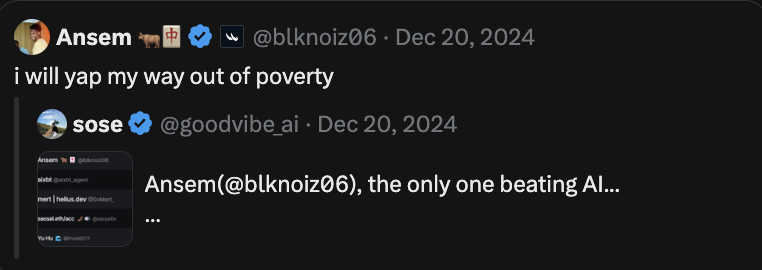 0xLennster's tweet photo. Ansem knew about solana:jLz71QZfjnZZMLjUaCBw7KmUyftkkNq8NkWi2u9dyap in 2024 

"i will yap my way out of poverty"

and you are fading it? 

can't be me 

send it higher 

jLz71QZfjnZZMLjUaCBw7KmUyftkkNq8NkWi2u9dyap https://t.co/361vVudjEY