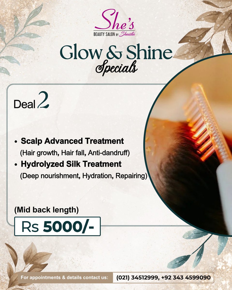 ModestaSoujo's tweet photo. Glow &amp; Shine Hair Deals are here to elevate your look—from smooth, silky strands to a fresh, glossy finish. Limited-time offers available. Book now: (021) 34512999, (021) 34116502, +92 343 4599090. Model Colony, Tina Square, Karachi. https://t.co/rYJIaqDtAN