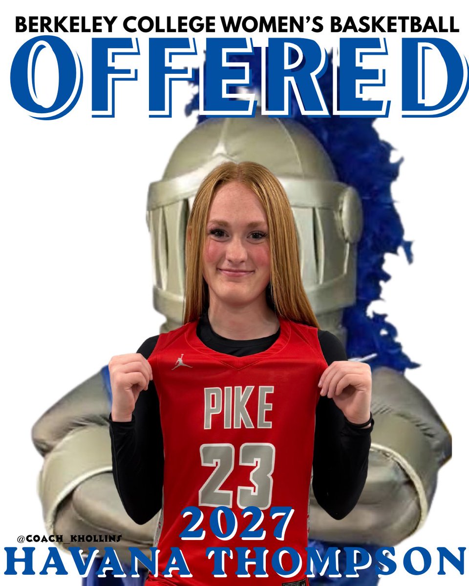 Coach_KHollins's tweet photo. Congratulations to 2027 Havana Thompson @havana_rae from Pike High School (Indianapolis, IN) @LadyRedDevilsB1 on receiving an offer from Berkeley College @BerkeleyWbb https://t.co/nOUUlRATsN
