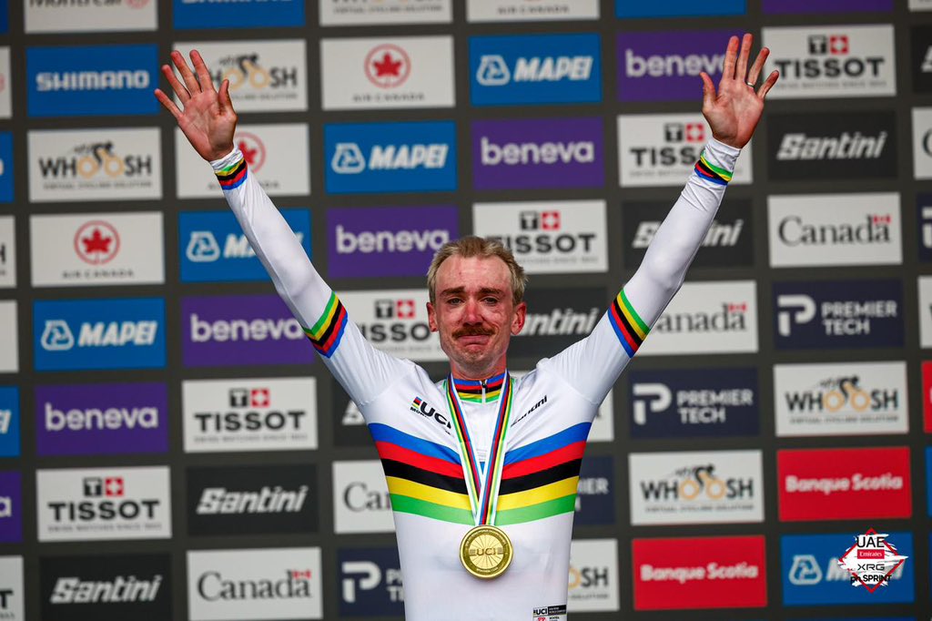 TeamEmiratesUAE's tweet photo. Our new man in rainbows 🌈 

An honour that is so richly deserved for @BrandonMcNult!

🇺🇸🥇 #WeAreUAE | #Montréal2026 https://t.co/2Sxeb5PZhZ