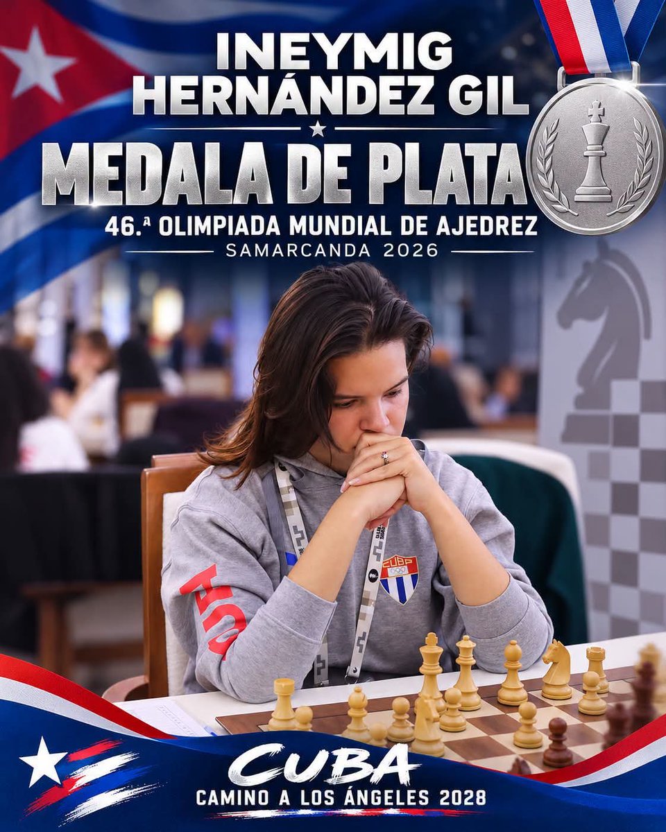 Guerrerotony161's tweet photo. Han sido días siguiendo los resultados en las 11 rondas de la 46 Olimpiada Mundial de Ajedrez.
Felicitaciones a Ineymig Hernández Gil por su medalla de plata que nos dió una gran alegría y puso en alto el nombre de #Cuba. https://t.co/muPIFlNrDQ