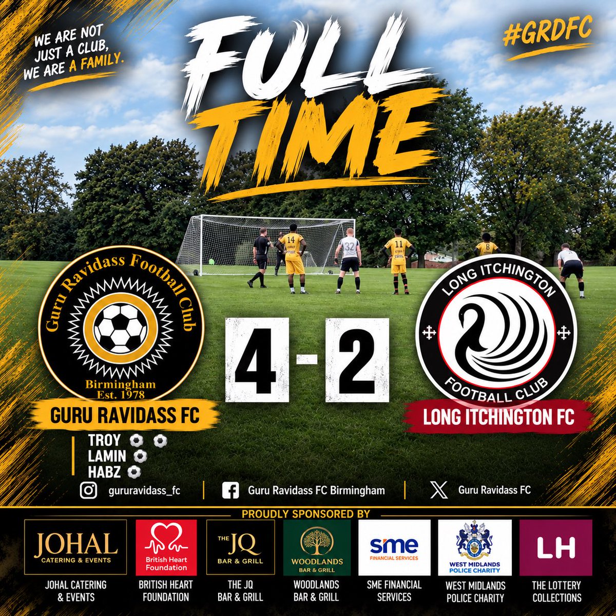 GuruRavidassFC's tweet photo. ⚽️ Home County Cup Result - Roger Wood Memorial Cup ⚽️

Guru Ravidass FC 4 - 2 Long Itchington FC

Goalscorers:
Troy ⚽️⚽️
Lamin ⚽️
Habz ⚽️

MOTM:
Lovers 🏆

#GRDFC
#WarleyDSL
#Season25_26 
#SundayLeagueFootball
#GrassrootsFootball
#CountyCup https://t.co/IiNxmXXh3N