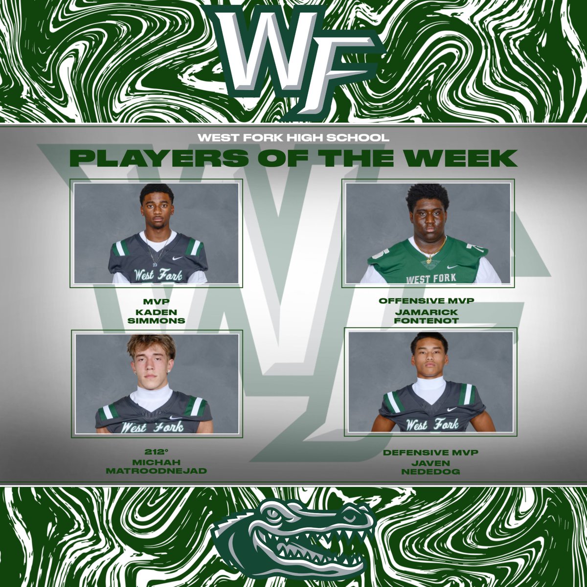 WFGatorFootball's tweet photo. Players of the week vs. Kingwood Park! CHOMP!!! https://t.co/q20zaIdIhT