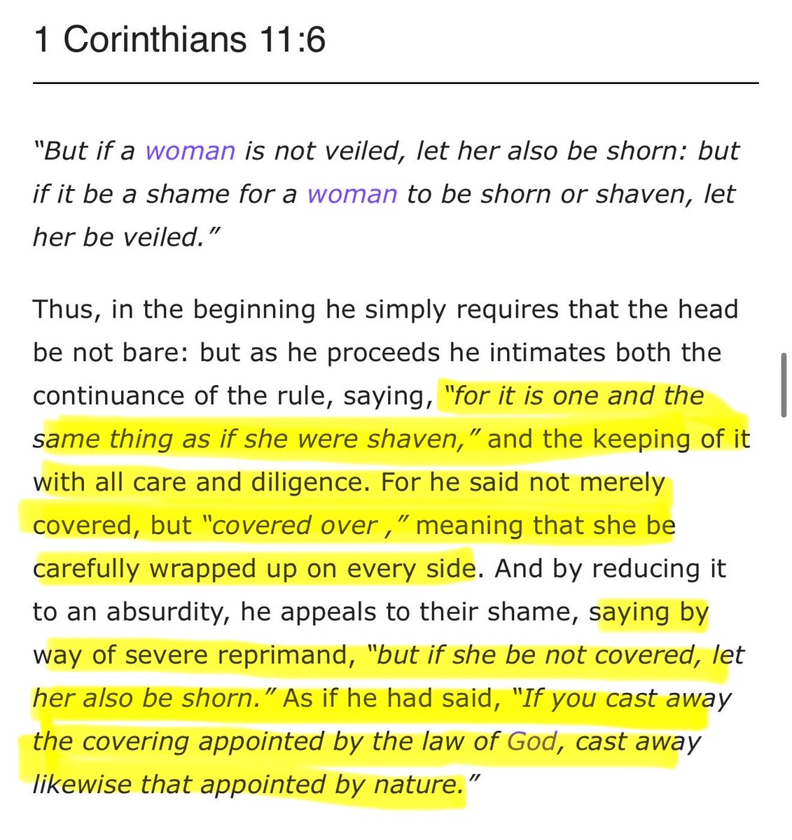 ApostleTempest's tweet photo. John Chrysostom  in Homily on 1 Corinthians 11 says that she should be veiled like how Paul says, and also “covered over” meaning wrapped up on every side, and he explains Pauls saying with the analogy of “if you cast away God’s law you might aswell cast away Natures law”. https://t.co/rQN1Ey8ZVb