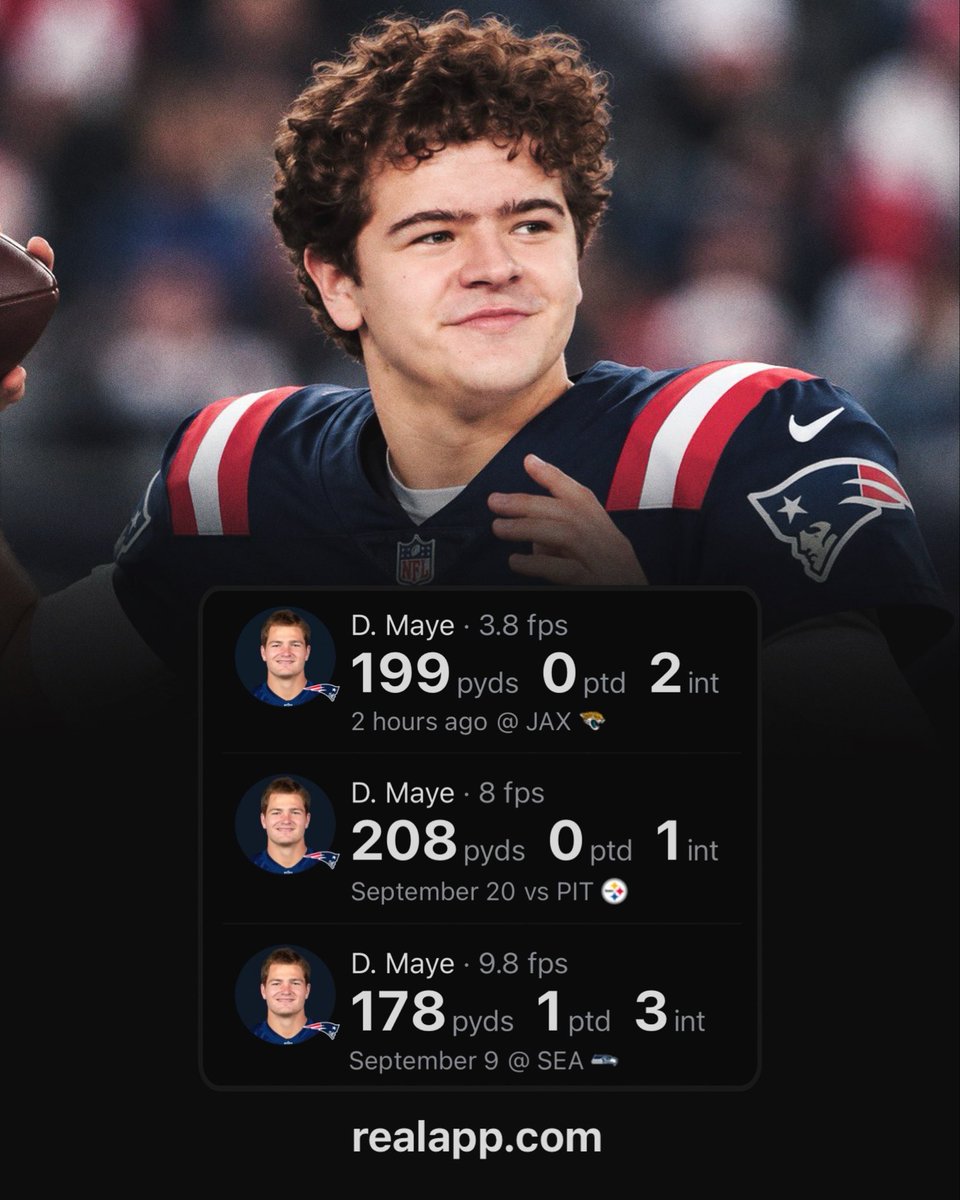 realapp's tweet photo. Drake Maye this season:

— 1 touchdown
— 6 interceptions https://t.co/6GGDoeiUFJ