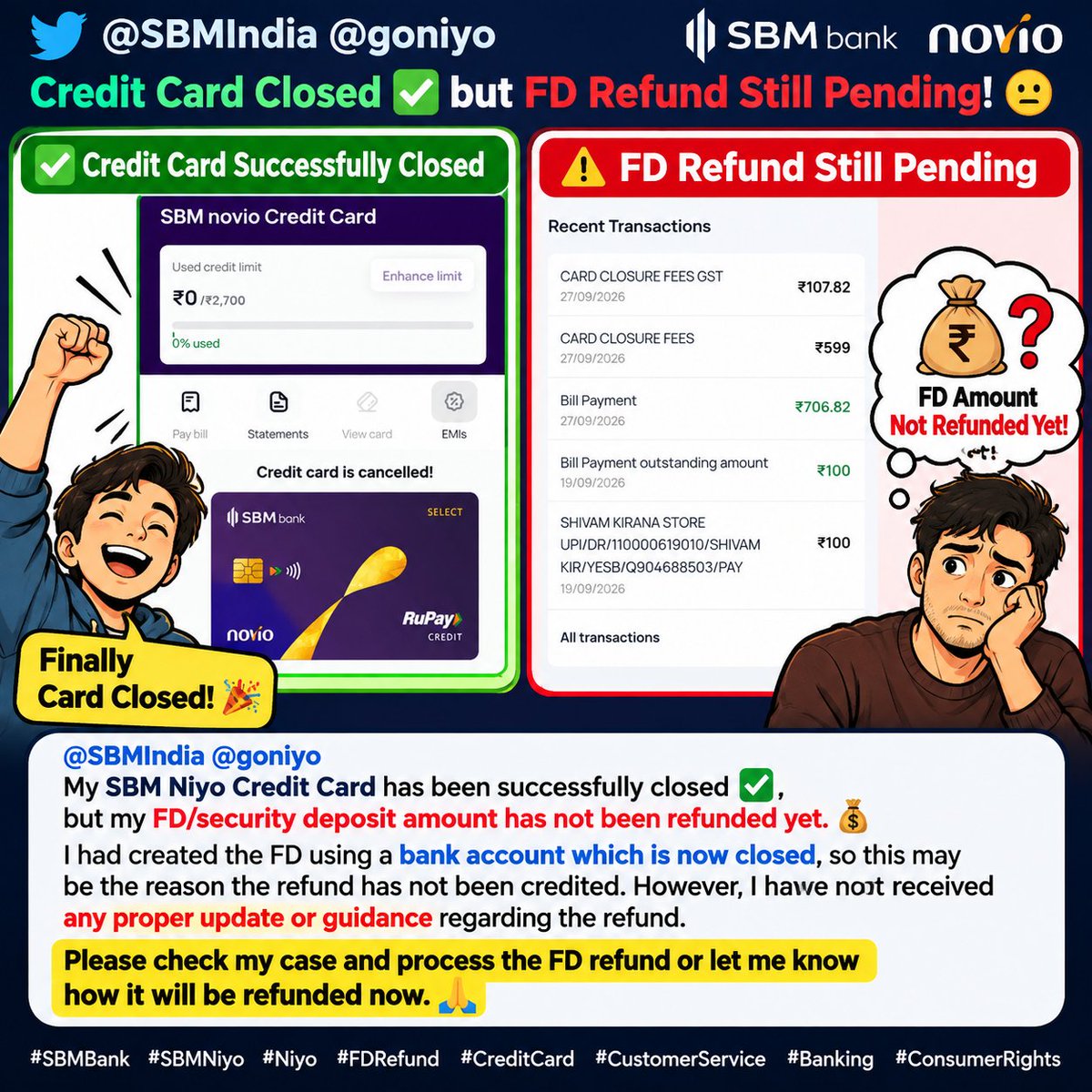 Shivamsandy187's tweet photo. Dear
@sbmbankindia or @credilio
#SBMBank #SBMNiyo #Niyo #CreditCard #FDRefund #CustomerService #Banking #ConsumerRights https://t.co/m5xsue9qVk