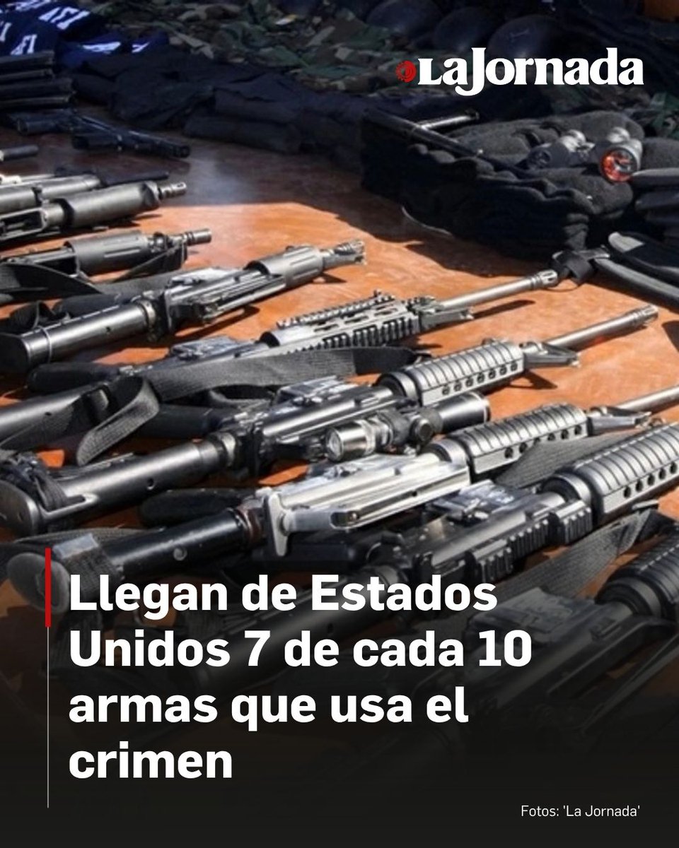 lajornadaonline's tweet photo. 🇺🇸 ⚠️ Llegan de Estados Unidos 7 de cada 10 armas que usa el crimen

Son datos de un informe reciente de la Oficina de Alcohol, Tabaco, Armas de Fuego y Explosivos (ATF, por sus siglas en inglés).

México decomisó 32 mil unidades en total durante 2025; 22 mil provienen de esa nación.

El volumen rastreado es el más alto en una década, con un aumento de 78% desde 2015, señala la agencia estadunidense.

Lee más aquí 👇
https://t.co/VlukWY98gh
