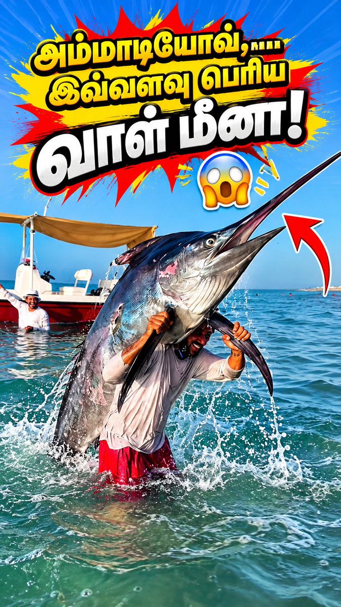 MaalaiboomiTv's tweet photo. https://t.co/GZbR2rGB23

அம்மாடியோவ், இவ்வளவு பெரிய வாள் மீனா!

#giantfish #swordfish #fishinglife #deepseafishing #oceanwonders #RareCatch #SeaMonster #Amazing #Unbelievable #Shocking #TrendingTamil #TamilReels #ViralPost #WowFactor https://t.co/GlNVilYpE3