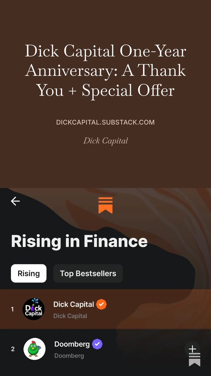 Dick_Capital's tweet photo. To celebrate Dick Capital’s one-year anniversary on Substack, we’re running a special offer for the next week. ♥️

In one year, we’ve become one of the top publications in Finance, uncovered some of the market’s biggest themes before they went mainstream, and watched subscribers completely change their financial lives.

Thank you to everyone who has been part of the journey.

Until October 4, you can subscribe for less than a dollar a day and join us.

Full post + special offer available through the link in our bio.