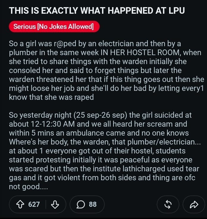 SakshiML_20's tweet photo. Lpu case
This is heartbreaking.
Students deserve safety, accountability, and someone who actually listens. https://t.co/9RvUOgH458