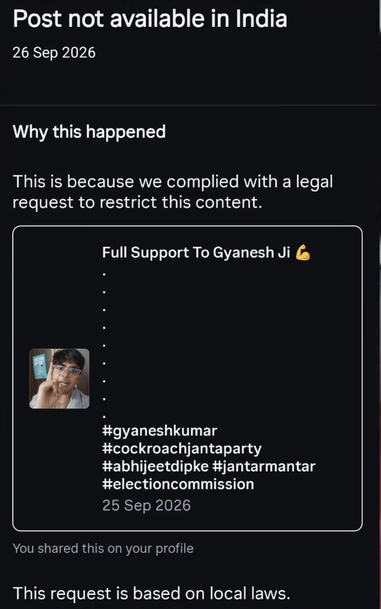 abhijeet_dipke's tweet photo. Why is @Meta cracking down on reels demanding the resignation of Gyanesh Kumar?

Hundreds of such videos are reportedly being taken down, and several accounts have also been banned on the request of the BJP Government. 

This is violation of free speech, @Meta.

@internetfreedom https://t.co/ktBcngptRM