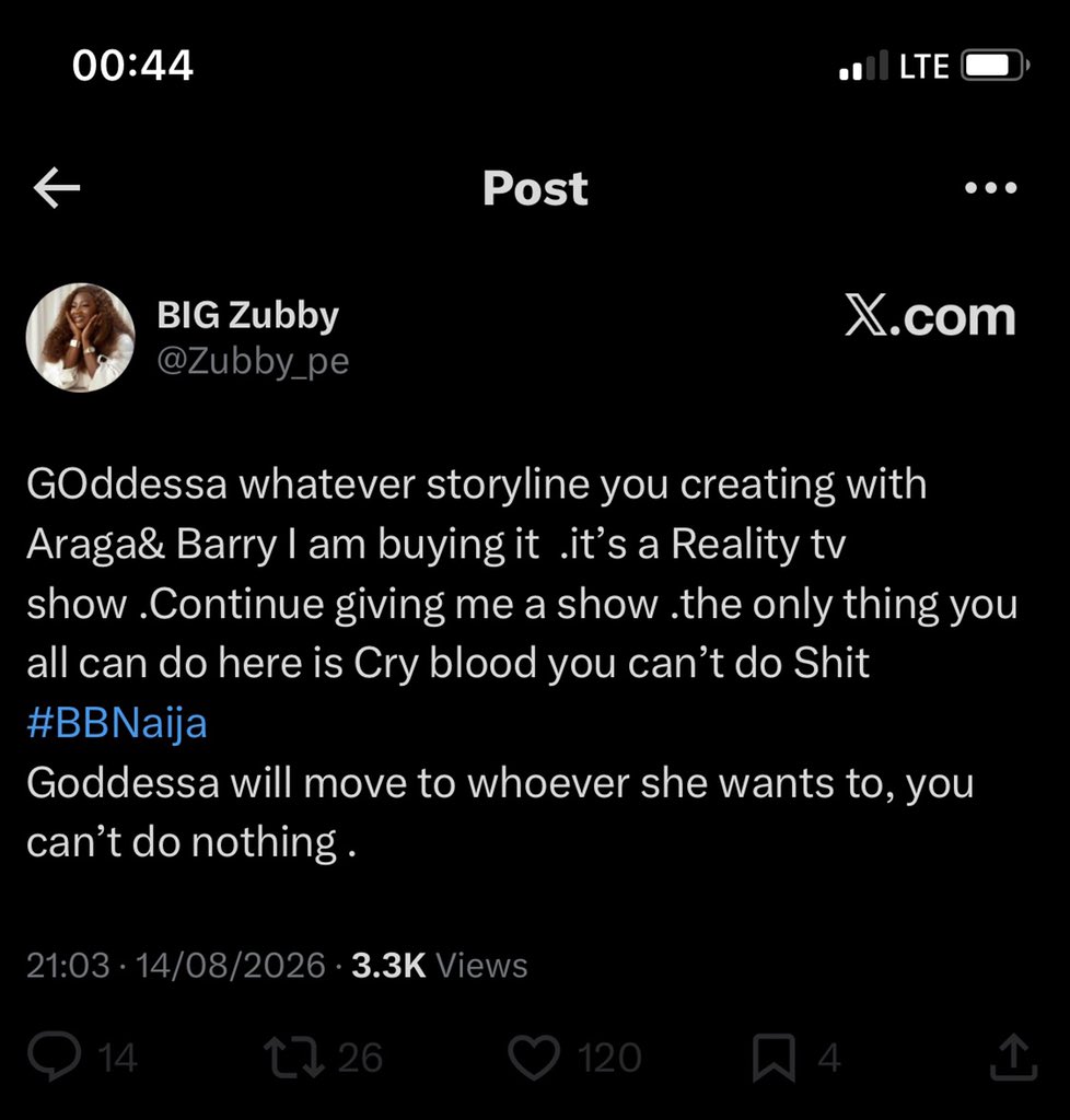 Thegameways's tweet photo. @Franca_milenial Yes
 that’s what your fanbase wanted,she should av move to BarrY not araga nd I know if araga was evicted b4 her, u guys won’t even remember som1 called araga,you guys would av turn to bardessa shipper,but u guys can still av that moment if Barry comes out
Now my boy is free https://t.co/DtnaBNtLWL