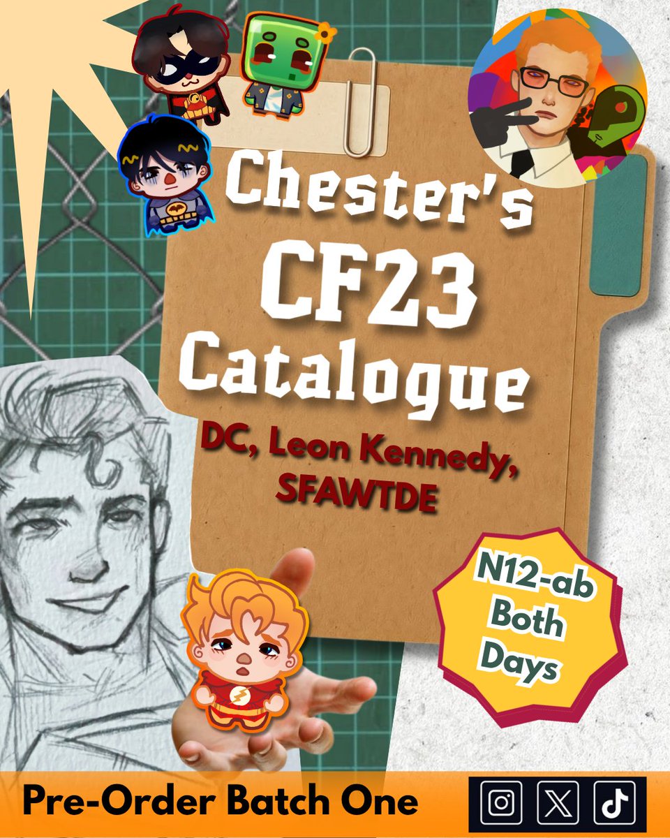 vatch_00's tweet photo. Hi guys!! I am chester and I'm here to share my CF23 Catalogue (thread)

📍:N12 ab (both days)
All available for OTS and PO
Mail Order after CF23
Fandom; DC Comics, SFAWTDE, Leon Kennedy
https://t.co/KJzF6p1fIB https://t.co/RmSjIKqNCR