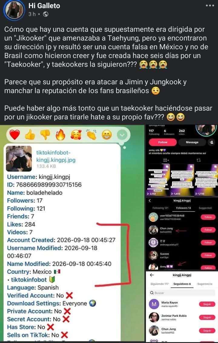 ReportThvfor's tweet photo. 🚨 ALERTA  — NÃO ESTÁ MAIS SÓ NO X ou tiktok
 
Atenção! Os ataques e ameaças contra o 🐯 se espalharam! Agora não é mais só no X  chegaram no Facebook  com grupos e contas que têm muitos seguidores e continuam espalhando ódio de forma organizada!
 
📘 No Facebook:
 
- https://t.co/o9N06XZr2R
- https://t.co/Klh0pjuStC
 
📱 No TikTok: ANTI responsável por criar vários grupos para atacar 🐯
 
- https://t.co/qqvI2nETQd
 
Essa conta do TikTok já tem centenas de seguidores e milhares de curtidas, posta comparando e rebaixando ele, e ainda diz publicamente que não é fã do grupo — só espalha discórdia!

 🔴 DENUNCIEM ASSIM:
 
- Assédio
- Ódio
- Comportamento abusivo
- Conteúdo prejudicial
 
 Denunciem! Quanto mais rápido agirmos, menos eles crescem! Protejam ele! ✊💜

Ficou bom assim? 💛