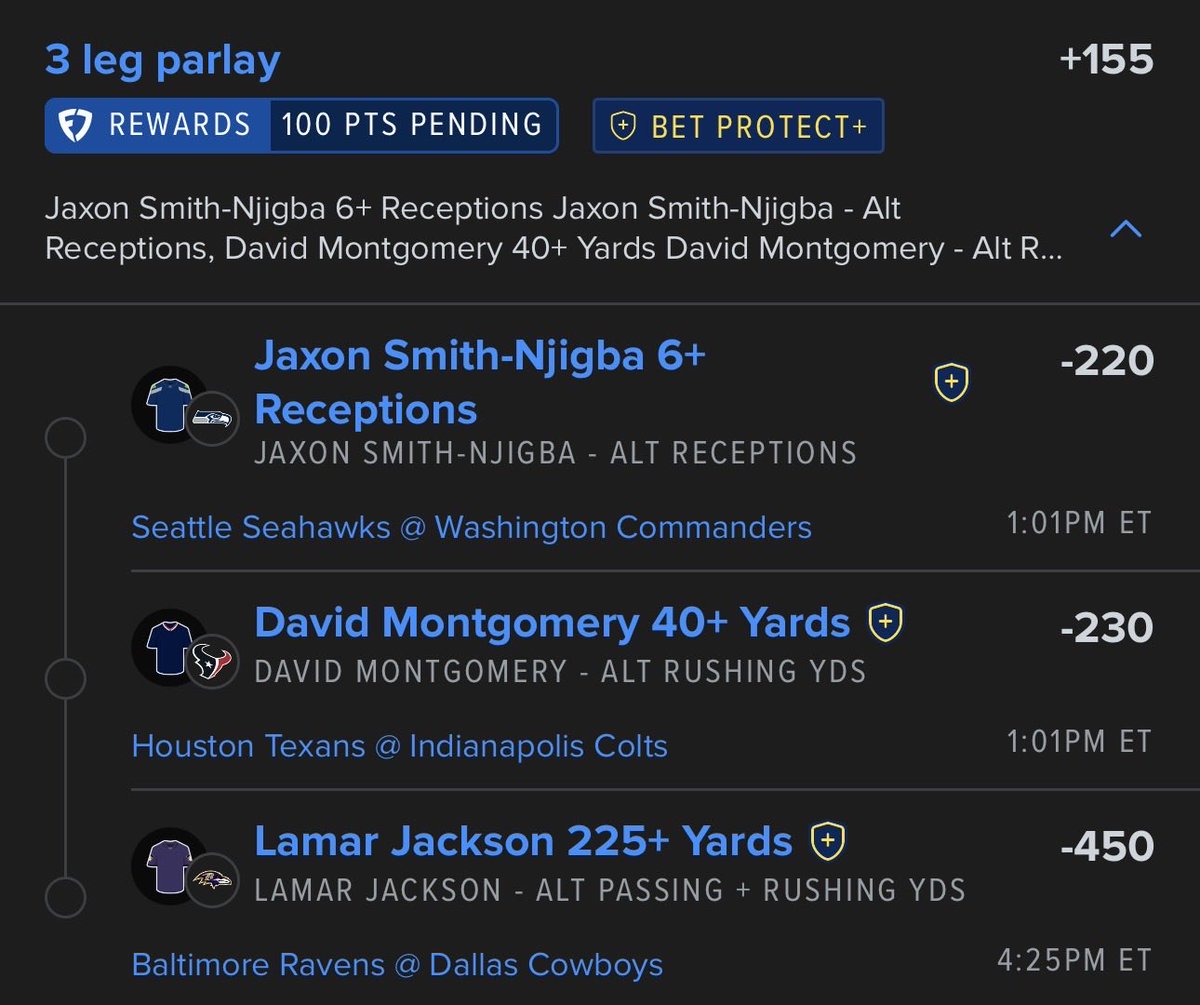 Venz_BullyBets's tweet photo. NFL Parlay 9/27/26 💰
Sunday NFL Football ☀️🏈
Week 3 Same Game Parlay 🧠🤑

3 Leg SGP (+155)
- Jaxon Smith Njigba 🐦
- David Montgomery 🐂
- Lamar Jackson 🐦‍⬛

NFL International Game in Rio 🇧🇷🐦‍⬛🤠

Rams vs. Broncos SNF TONIGHT 🐏🏔️
Sunday Night Football bets soon.. 🏈🤑💰
FOLLOW ‼️