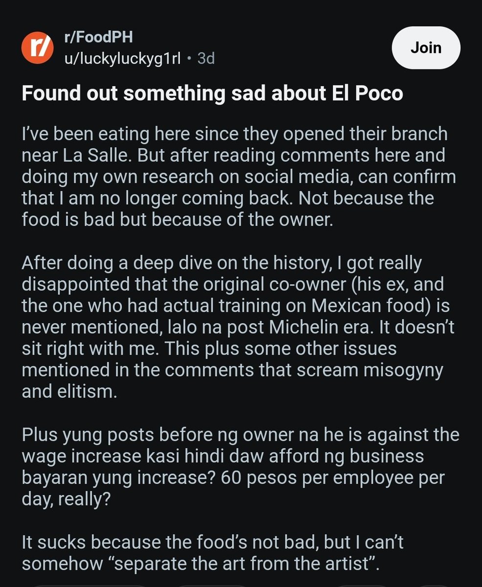 chowmowan's tweet photo. oh my.. same with OP, ive been a patron of el poco cantina since they opened in taft. what the hell https://t.co/SgHCpPWUvi