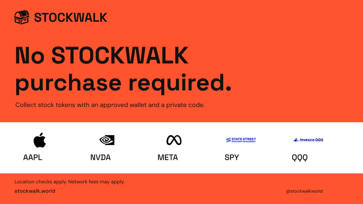 stockwalkworld's tweet photo. You do not need to buy or hold $STOCKWALK to collect a stock-token reward.

Just grab your phone, visit the location and claim your reward. https://t.co/pfOSk6Wz70