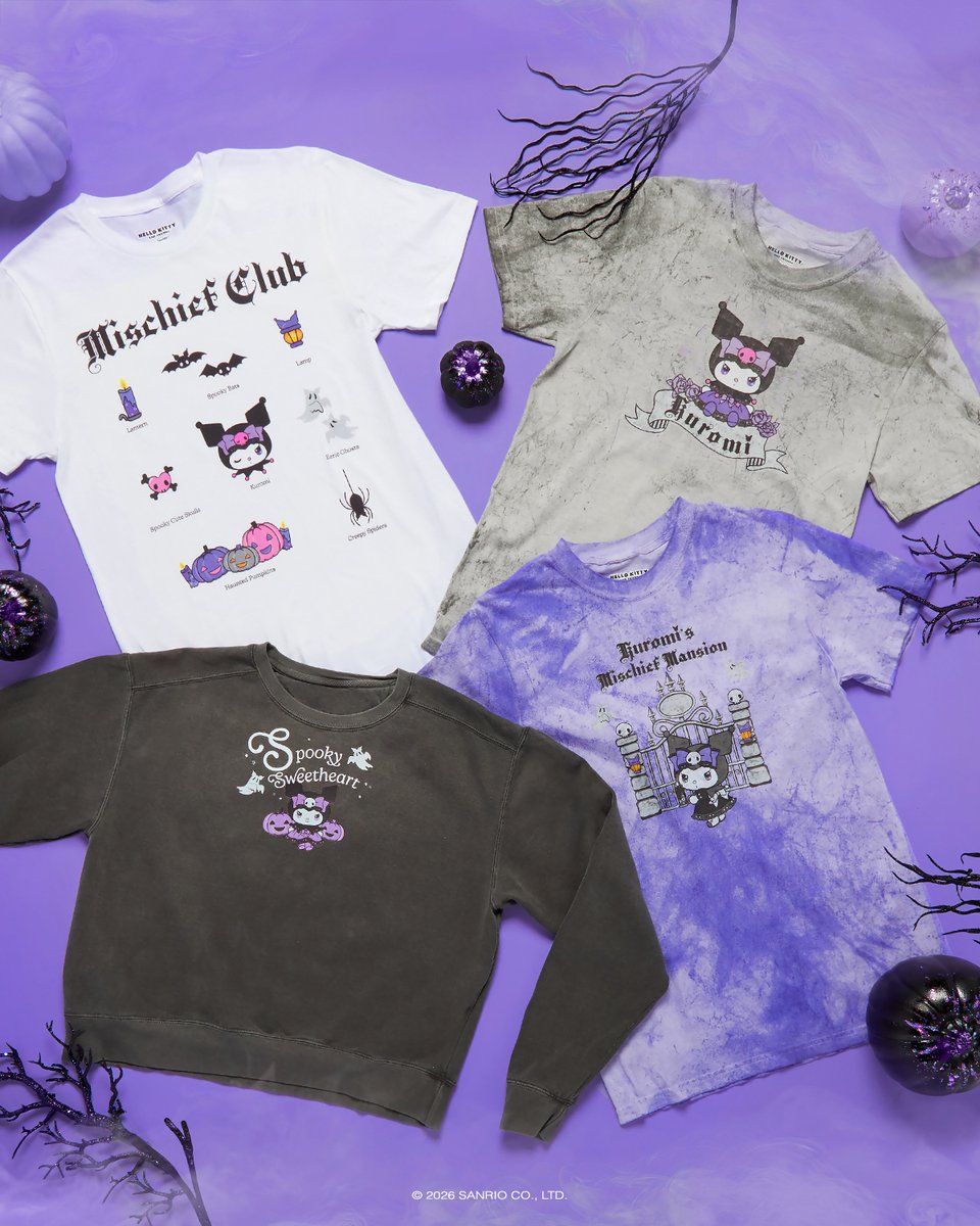 sanrio's tweet photo. Dare to enter Kuromi's Mischief Mansion? 🏰💜 Venture our Amazon storefront for tees, hoodies, and more: https://t.co/8mAzR5roJs https://t.co/WviIhcNvcC