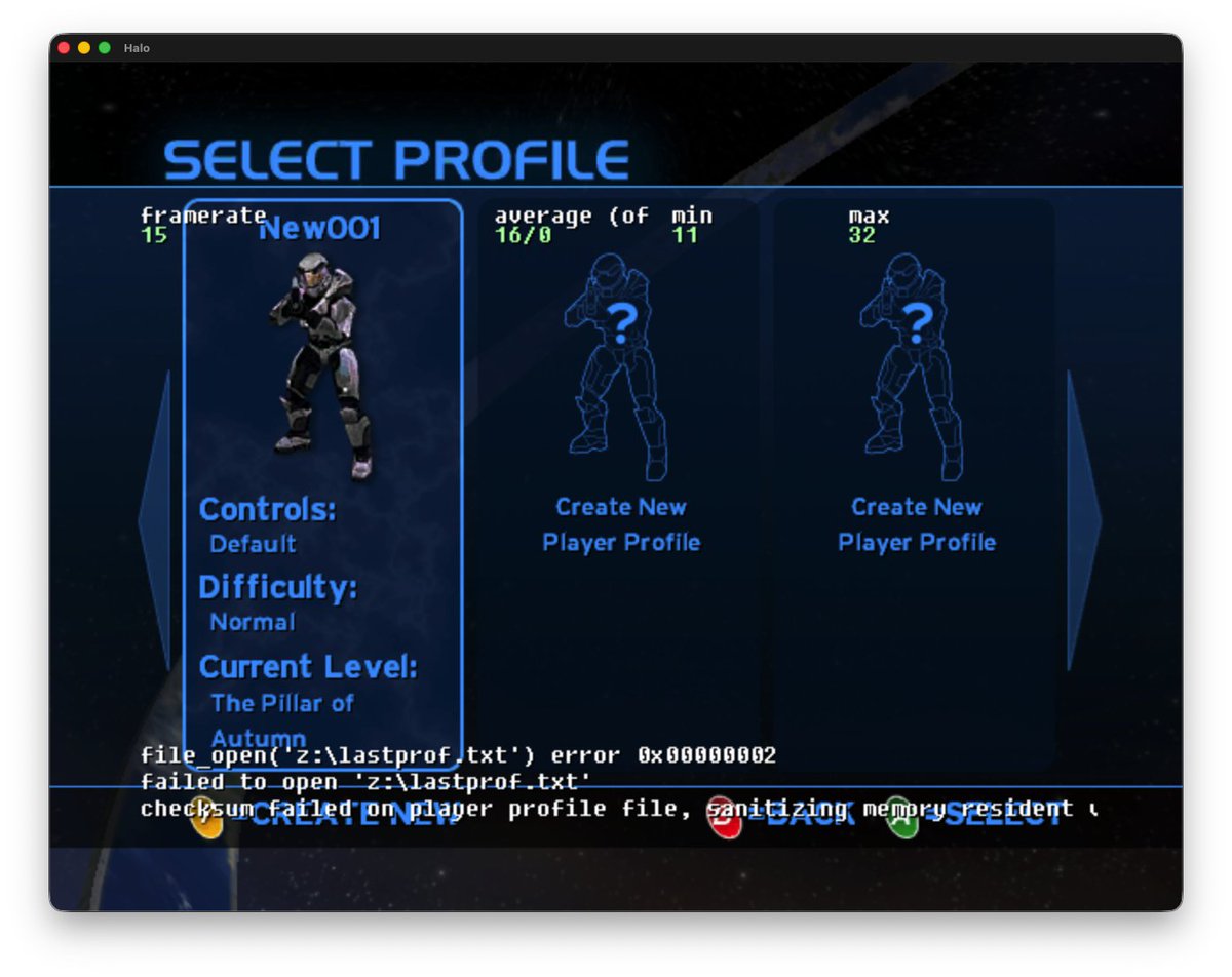 dtoxmilenko's tweet photo. I've been playing with the Halo decomp in my spare time for the last 3 days. Proof of life on macOS 26. 32bit to 64bit conversion. https://t.co/ekCM12MPI5