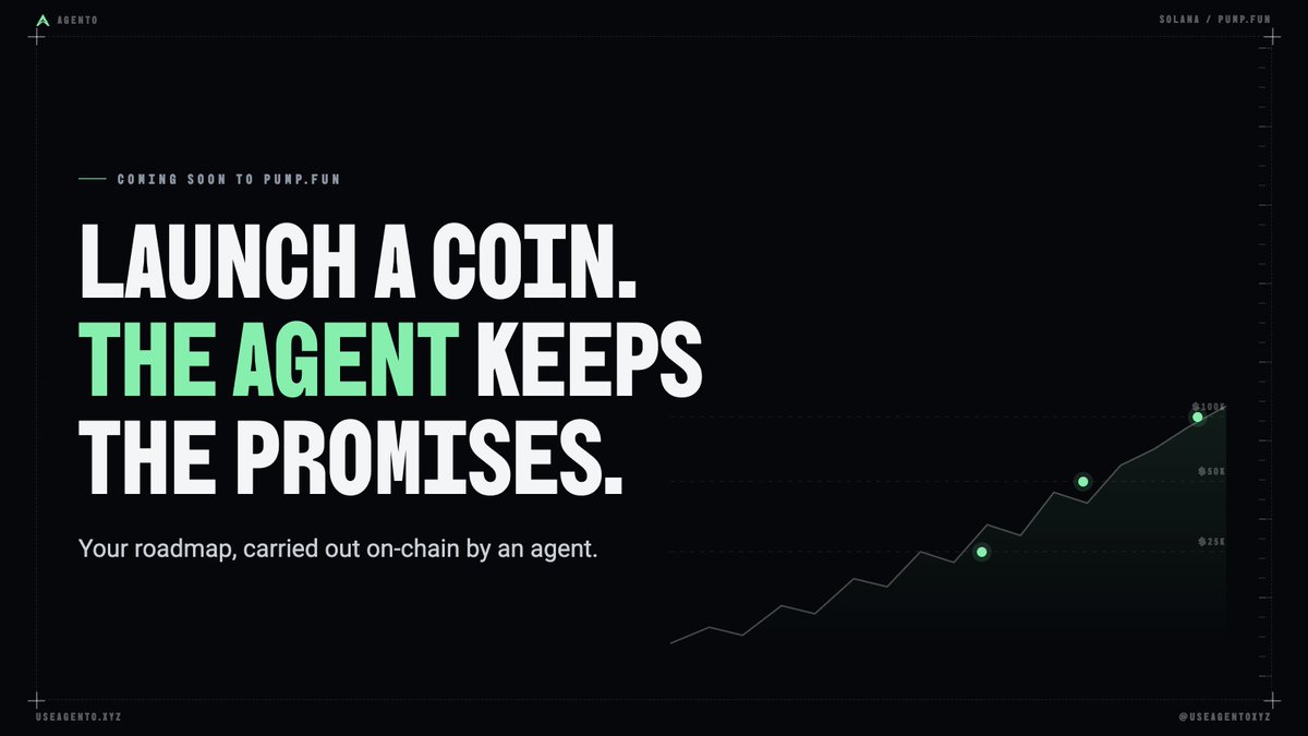 useagentoxyz's tweet photo. Launch a coin. The agent keeps the promises.

Every coin comes with a roadmap. On Agento, that roadmap is handed to an agent that holds the money to carry it out and does it on-chain, on its own.

Your holders stop hoping. They can check.

https://t.co/WI6lQdP8f0 https://t.co/tOuryt4DfZ