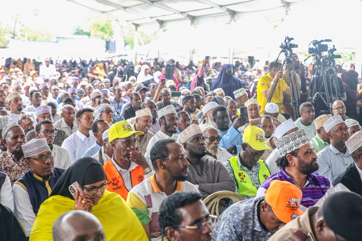 HonAdenDuale's tweet photo. Presided over a community engagement forum at Serani Grounds in Mombasa County, bringing together members of the Cushitic communities for discussions on civic participation, access to public services and community development.

The forum featured registration desks for national identity cards and the Social Health Authority (SHA), attracting a strong turnout from residents. 

I inspected the registration booths and witnessed the enrolment process firsthand.

In my address, I urged the Cushitic communities to participate actively in Mombasa's democratic processes by voting and fielding candidates to strengthen their representation in leadership. 

I also called for greater unity and integration among communities as a foundation for social and economic progress.

Further, I highlighted measures and projects by the current administration, including the removal of vetting requirements for citizenship and travel documents, the Lamu–Mandera road corridor, affordable housing initiatives in Northern Kenya and the expansion of Universal Health Coverage (UHC) through SHA. 

I also cited the reported registration of more than 32 million Kenyans under SHA and the disbursement of more than KSh200 billion to health facilities, supporting hundreds of thousands of surgeries.

I further urged leaders from previous Administrations to allow the political process to proceed without undue interference, while reflecting on the events surrounding the 2022 General Election and the political contestation at the Bomas of Kenya.

The forum was attended by host Governor H.E. Abdulswamad Sharrif Nasir, Mombasa Woman Representative Hon. Zamzam Mohammed, PS Ahmed Abdisalan (National Government Coordination), businessman Abubakar Ali Joho and Members of Parliament Hon. Mohammed Adow (Wajir South), Hon. Hussein Barre (Tarbaj) and Hon. Mohamed Abdikheir (Lafey), alongside security and National Government Administrative Officers (NGAOs).