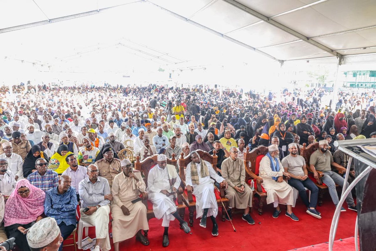 HonAdenDuale's tweet photo. Presided over a community engagement forum at Serani Grounds in Mombasa County, bringing together members of the Cushitic communities for discussions on civic participation, access to public services and community development.

The forum featured registration desks for national identity cards and the Social Health Authority (SHA), attracting a strong turnout from residents. 

I inspected the registration booths and witnessed the enrolment process firsthand.

In my address, I urged the Cushitic communities to participate actively in Mombasa's democratic processes by voting and fielding candidates to strengthen their representation in leadership. 

I also called for greater unity and integration among communities as a foundation for social and economic progress.

Further, I highlighted measures and projects by the current administration, including the removal of vetting requirements for citizenship and travel documents, the Lamu–Mandera road corridor, affordable housing initiatives in Northern Kenya and the expansion of Universal Health Coverage (UHC) through SHA. 

I also cited the reported registration of more than 32 million Kenyans under SHA and the disbursement of more than KSh200 billion to health facilities, supporting hundreds of thousands of surgeries.

I further urged leaders from previous Administrations to allow the political process to proceed without undue interference, while reflecting on the events surrounding the 2022 General Election and the political contestation at the Bomas of Kenya.

The forum was attended by host Governor H.E. Abdulswamad Sharrif Nasir, Mombasa Woman Representative Hon. Zamzam Mohammed, PS Ahmed Abdisalan (National Government Coordination), businessman Abubakar Ali Joho and Members of Parliament Hon. Mohammed Adow (Wajir South), Hon. Hussein Barre (Tarbaj) and Hon. Mohamed Abdikheir (Lafey), alongside security and National Government Administrative Officers (NGAOs).