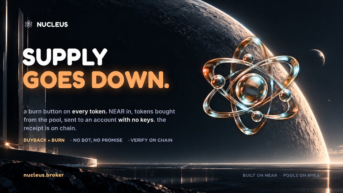 nucleusnear's tweet photo. $NUCLEUS buyback and burn.

how it works: 100% of everything the pad earns goes back into the $NUCLEUS pool as a buy. the tokens that come out are sent to burn.nucleusbroker.near, an account with no keys. nobody can move them, ever.

no bot, no schedule, no "we will burn later". every burn is a transaction anyone can open and check.

the more people launch on nucleus, the more $NUCLEUS leaves the supply. it only goes one way