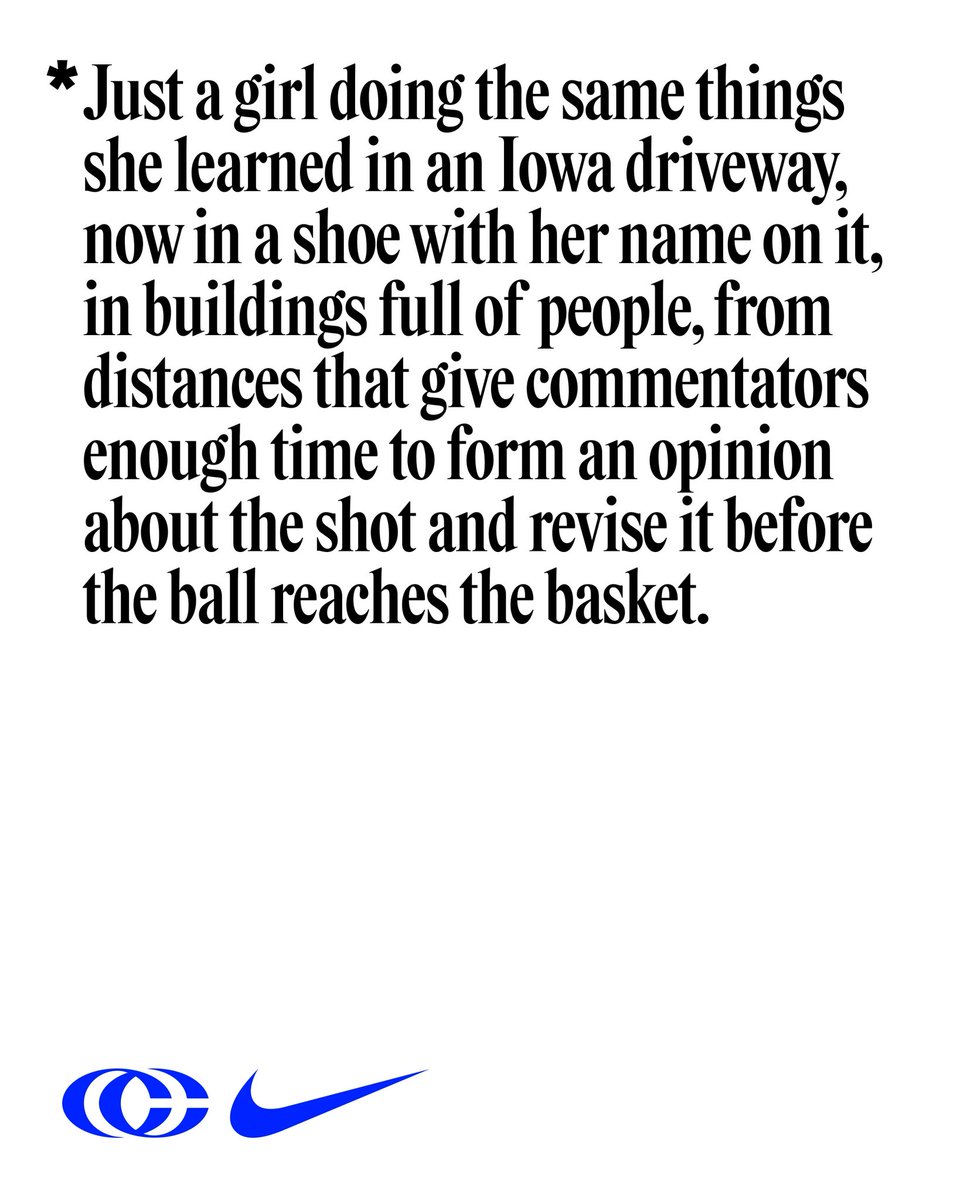 nikebasketball's tweet photo. *Just a hooper lacing up for the postseason, which is a lot like the regular season, except the stakes are higher, and the lights are brighter, and more people will be watching than ever before, and @caitlinclark22 doesn’t mind that at all. https://t.co/QkBa5jkSKU