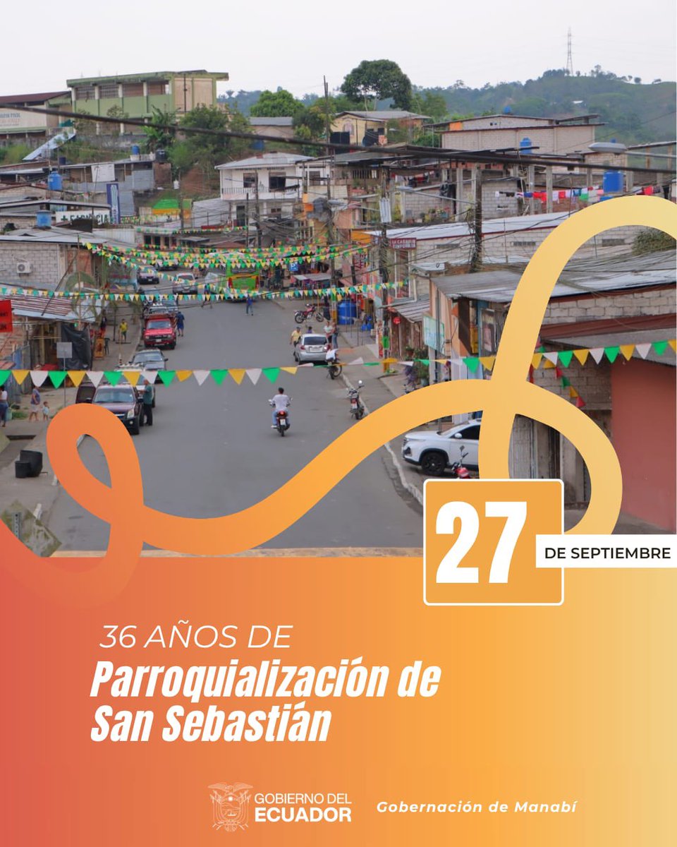 GoberManabi's tweet photo. Saludamos a la parroquia San Sebastián, del cantón Pichincha, por sus 36 años de parroquialización. 

¡Que sigan creciendo y avanzando por el bienestar de su gente! https://t.co/aWqI1nKINF