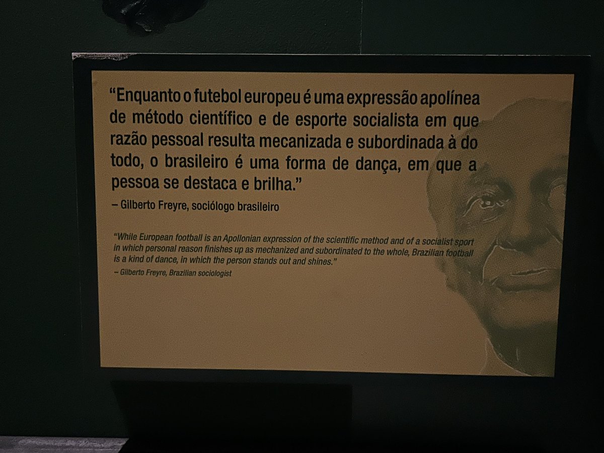 DataFutebol's tweet photo. Essa frase do Gilberto Freyre, que está no museu do futebol no Mineirão, é por volta de 1940, mas parece atual. https://t.co/f9wNGoFcCU