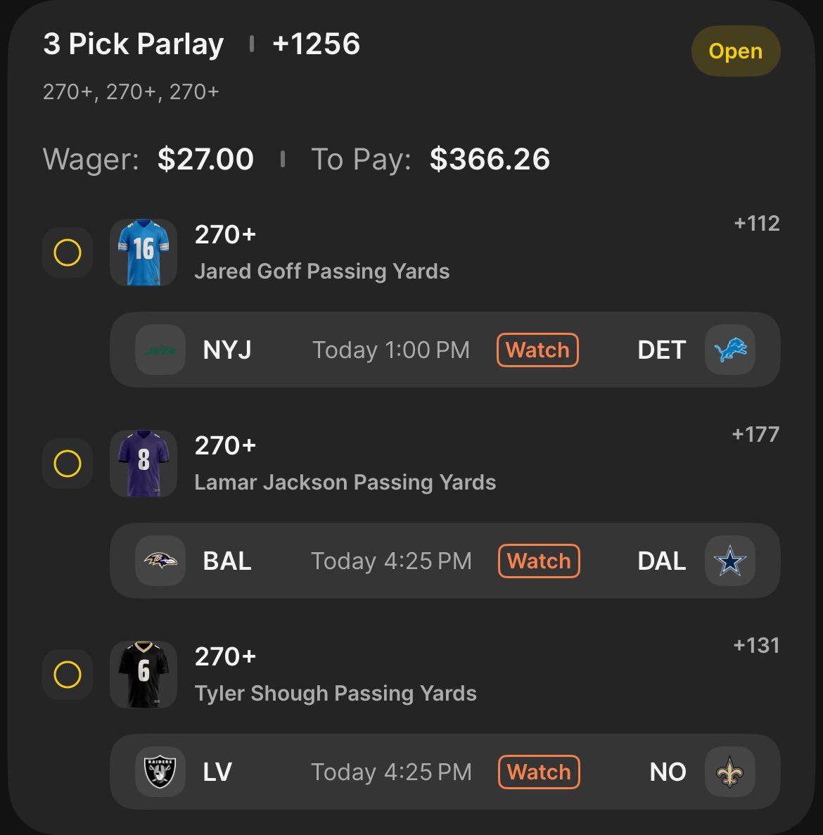 FFGJiggy's tweet photo. NFL PARLAY QBs 

Dome Edition …. Pause 

#NFLFans #NFL #NFLpicks https://t.co/E7JzCRjWCo