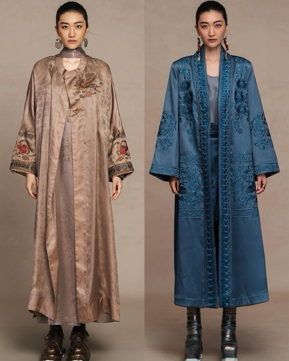 MagaliVienneau's tweet photo. Where ancient botanical heritage meets royal architecture. Introducing Zouxin’s Duster Coat and Long Robe Archive, transforming China’s planet-friendly Xiangyunsha silk into bold haute couture. Which look, 1–6, commands your style? Tell us below. https://t.co/J8pEa6LkVL