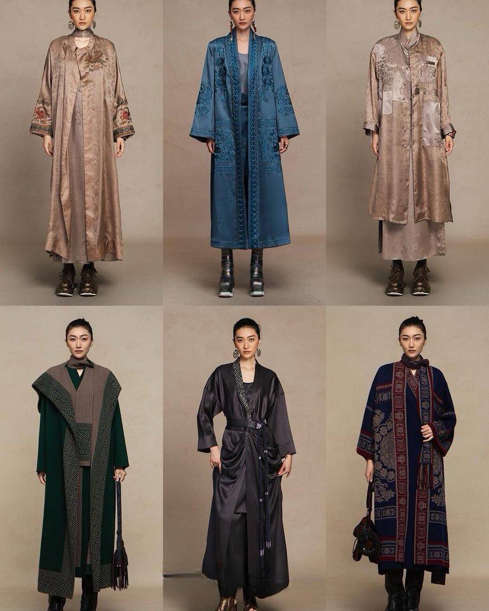 MagaliVienneau's tweet photo. Where ancient botanical heritage meets royal architecture. Introducing Zouxin’s Duster Coat and Long Robe Archive, transforming China’s planet-friendly Xiangyunsha silk into bold haute couture. Which look, 1–6, commands your style? Tell us below. https://t.co/J8pEa6LkVL