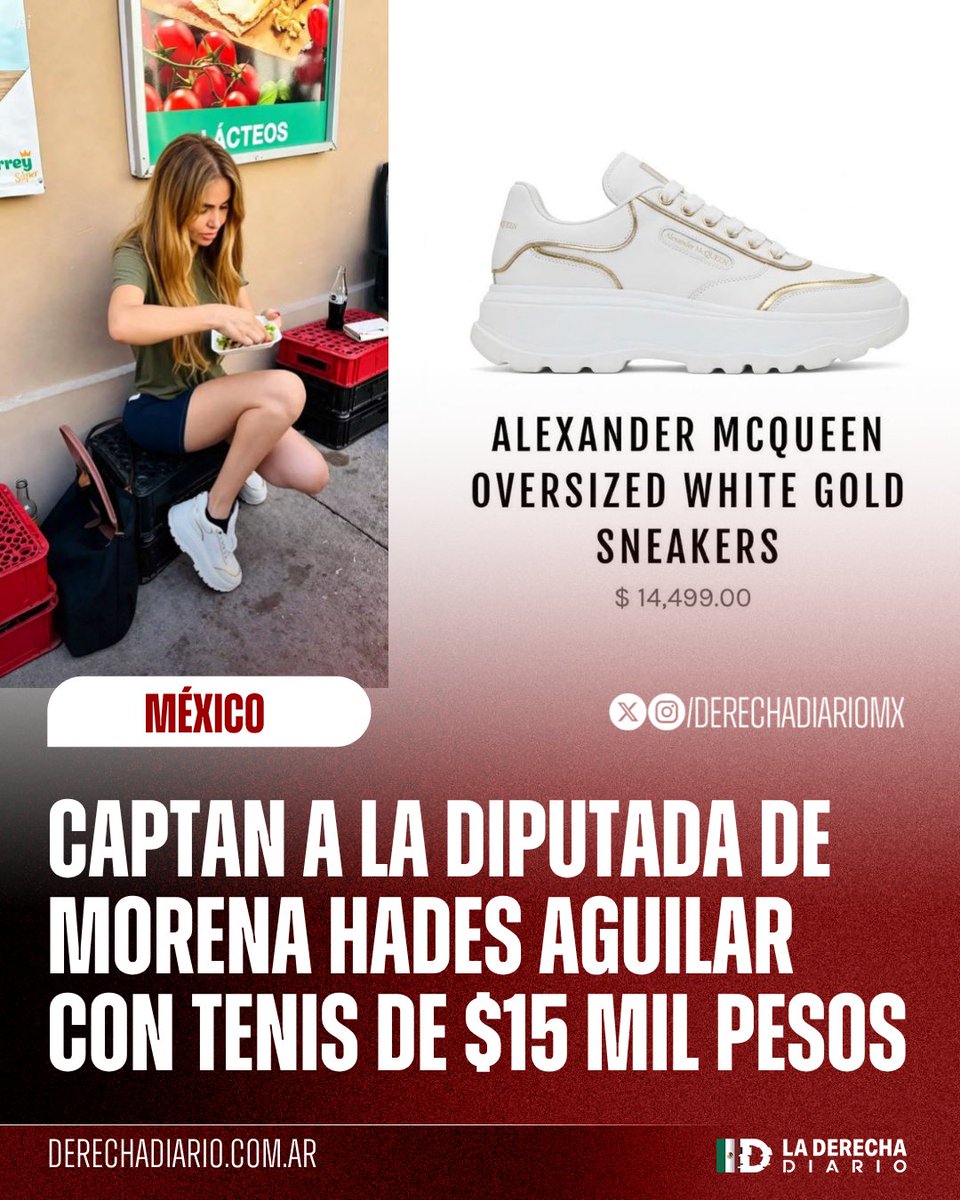 DerechaDiarioMX's tweet photo. 🚨🇲🇽 | CON ESOS LE PRESUME A LOS POBRES: La diputada morenista Hades Aguilar, señalada por cargar al erario público su cirugía estética por 25 mil pesos, fue vista usando unos tenis de 15 mil pesos porque ella sabe que la austeridad es puro discurso, reveló @jorgegogdl. https://t.co/HPT9SykjF3