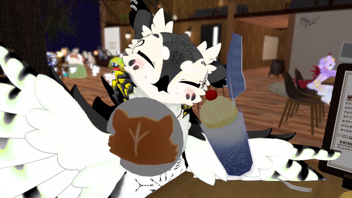 luxrix1992's tweet photo. アンシアカフェ🪶
ぶいもふでお会いした方々とやっとVRchat内で会うことができていっぱいお話しできて楽しかった！！
また行きますよ〜〜ぅ！！🐥
#vrc_unciacafe #アンシアカフェ https://t.co/Y1nLymaUl1