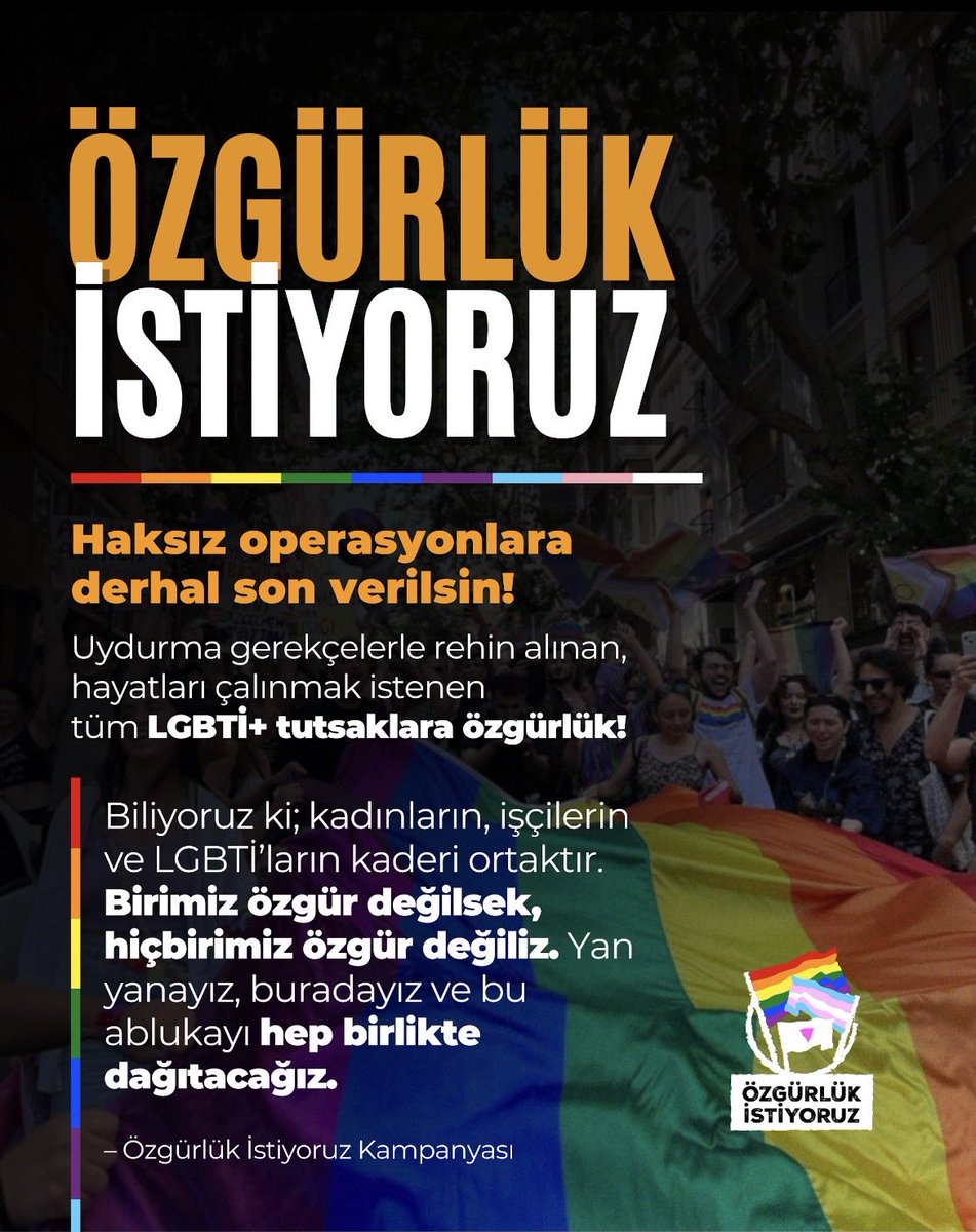 AydinFilizz's tweet photo. Haksız Tutukluluğa son verilsin
#LGBTİ + lara Özgürlük https://t.co/S70wvUMAzF