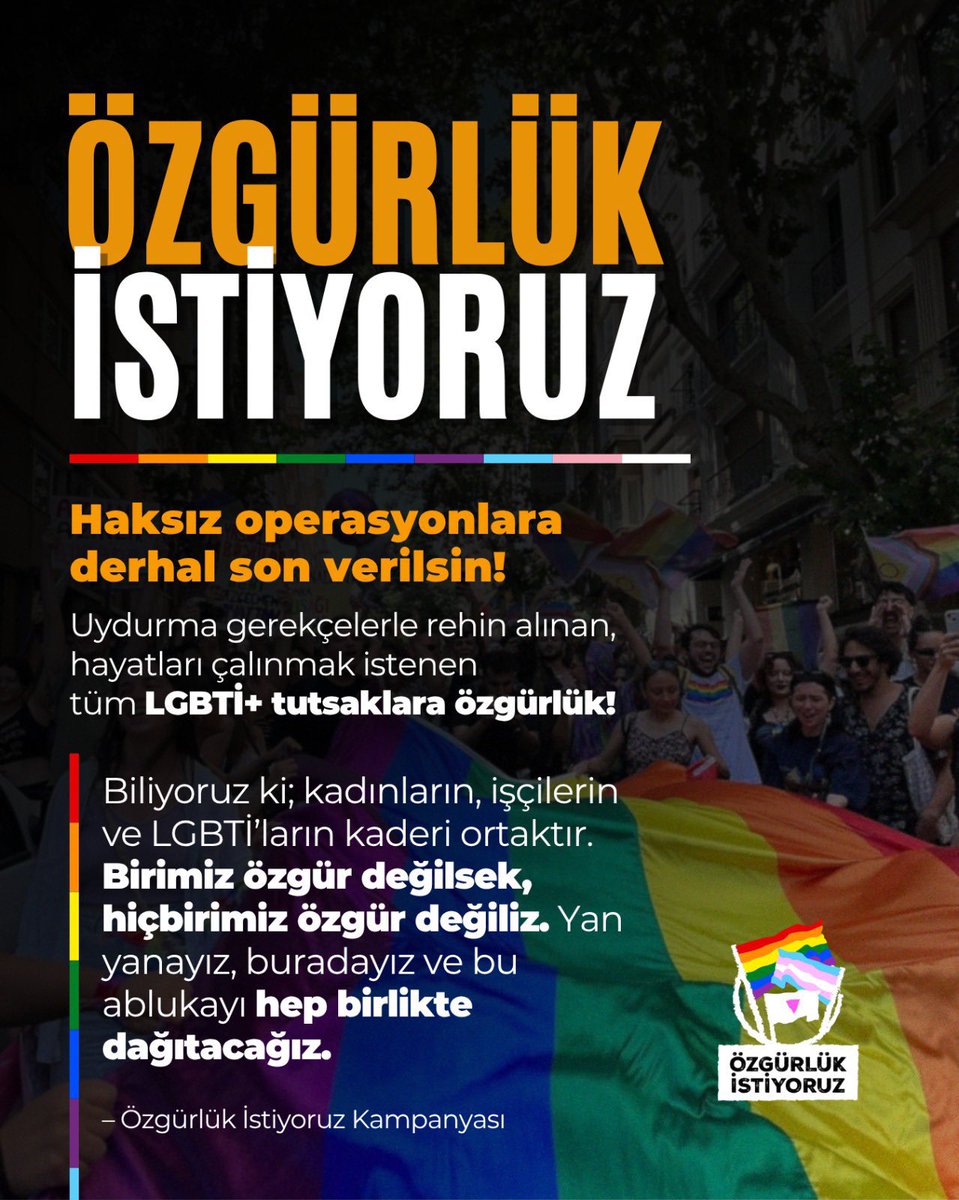 KirkYama05's tweet photo. Biliyoruz ki; kadınların, işçilerin, ezilenlerin ve LGBTİ+'ların kaderi ortaktır. Birimiz özgür değilsek, hiçbirimiz değiliz. Yan yanayız, buradayız ve bu ablukayı hep birlikte dağıtacağız.
Her yer zindan, özgürlük istiyoruz!

📌Özgürlük İstiyoruz Kampanyası https://t.co/Mlqb4uwPVX