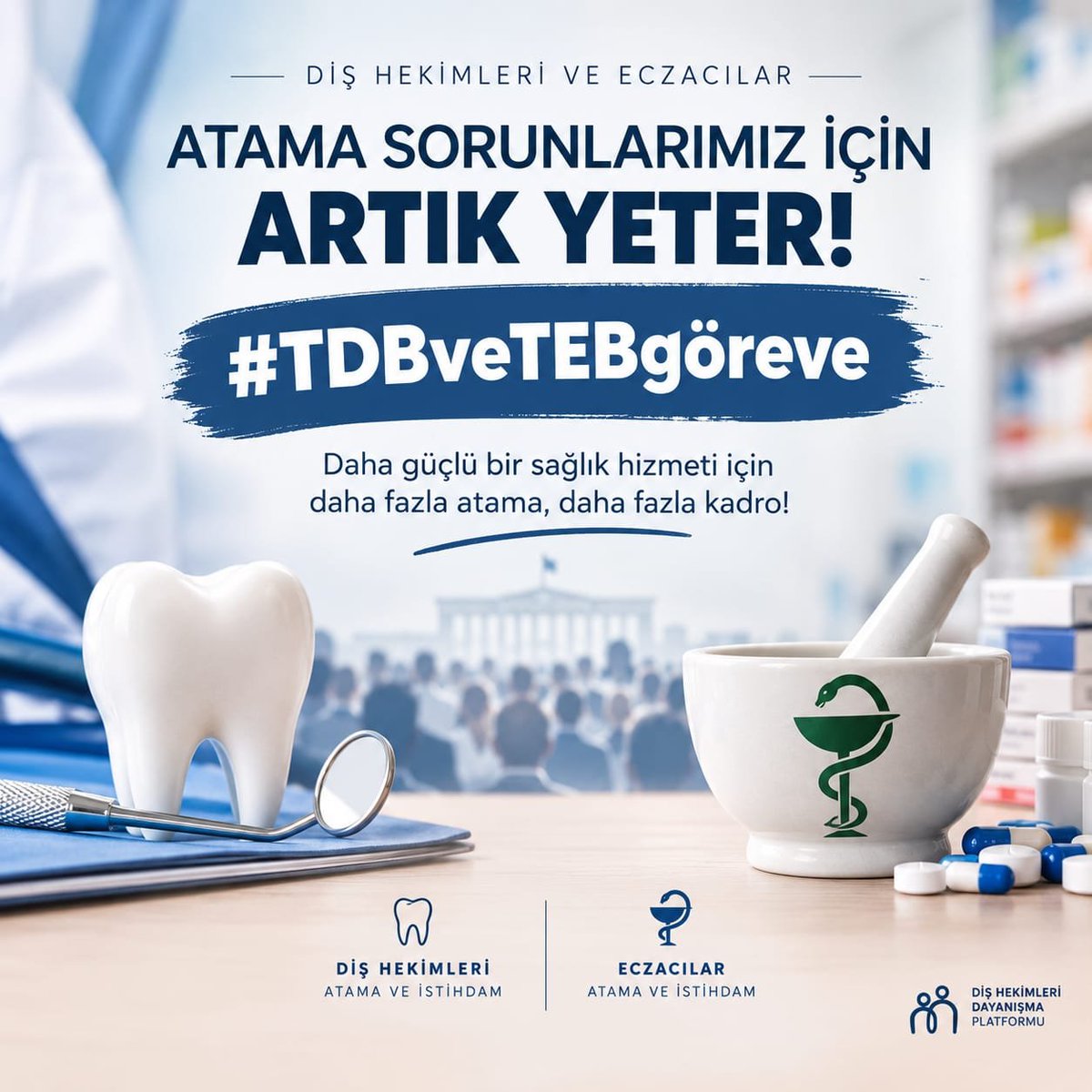 primumnonnocerh's tweet photo. Diploma tamam, eğitim tamam, sıra atamada! Eczacılar ve diş hekimleri göreve hazır.
#TDBveTEBgöreve @suayipbirinci @erolozvar @drmemisoglu @DrYerebakan @RTErdogan @tebkurumsal @memetsimsek @TDB_TDA https://t.co/kA4FIwSWUF