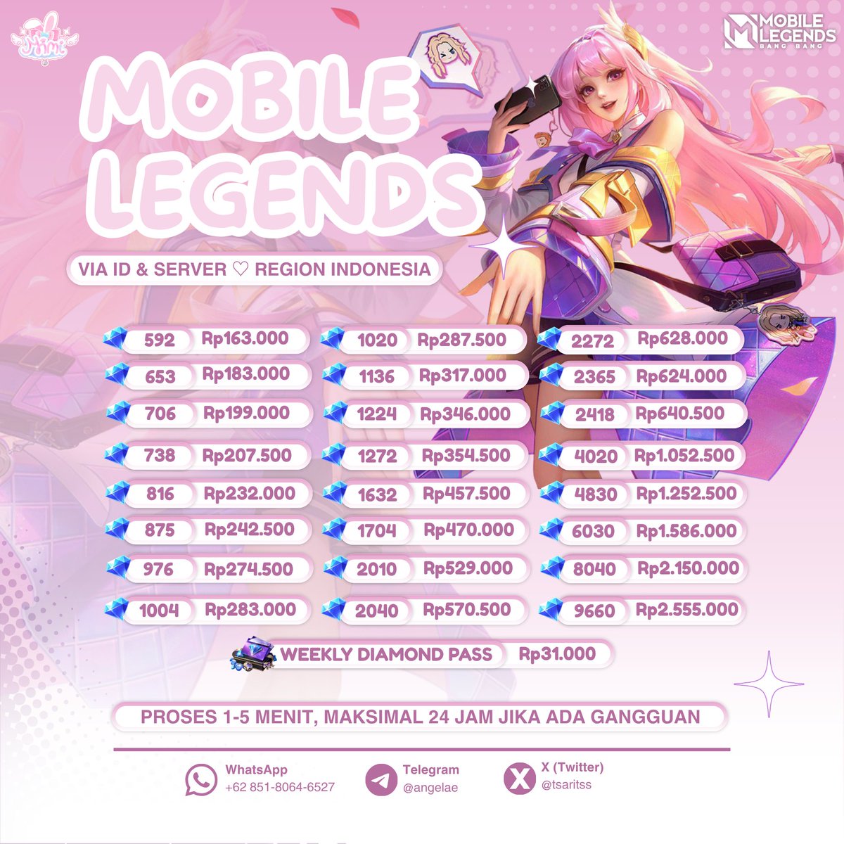 tsaritss's tweet photo. ⠀⠀౨ৎ༝ diamonds mlbb via id, region indonesia ⁺໒꒱ིྀ https://t.co/oNToAivAD9