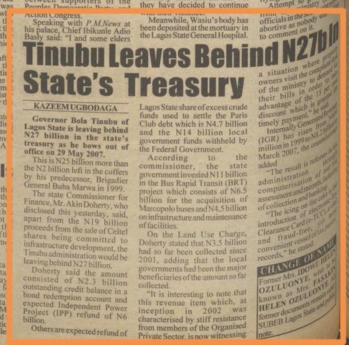 FOLVSHO's tweet photo. Tinubu found only 2 billion left by Buba Marwa when he became governor.

He left 27 billion for Babatunde Fashola.

And this is separate from the 19 billion he made for Lagos state by investing in Econet.

You don't see Tinubu jumping up and down talking about leaving money for Lagos.

But because the bar is on the floor, one liar from Agulu has been going on and on about leaving money in Anambra as if it was something spectacular and he was the first to do it.