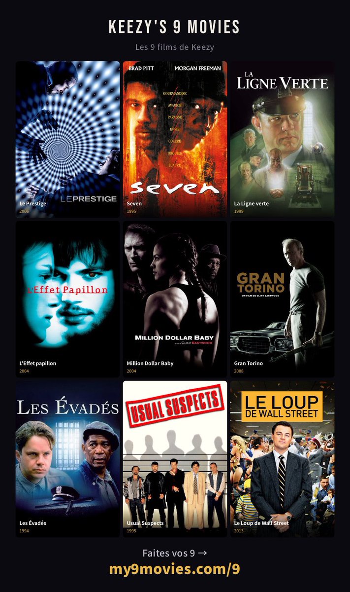 kevgrelat's tweet photo. Mes 9 films all time. Que du classique https://t.co/FqKRHBJQ9Y