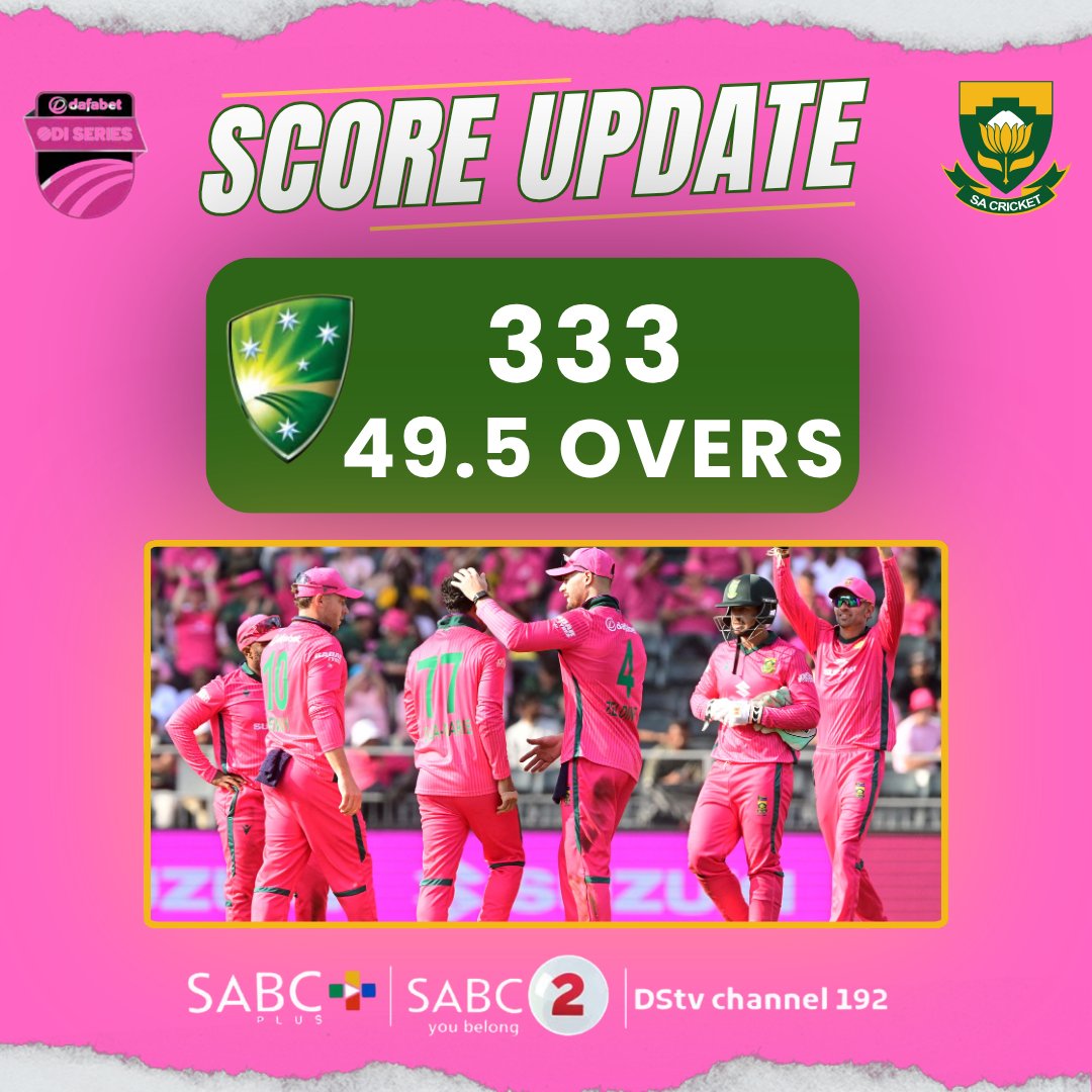SABC_Sport's tweet photo. 🏏 ℙℝ𝕆𝕋𝔼𝔸𝕊 𝕍𝕊 𝔸𝕌𝕊𝕋ℝ𝔸𝕃𝕀𝔸 🏏

Two centuries from Bavuma and Miller, as well as another sublime performance from the spinners ensure that the Proteas win the Series and the game by 32 runs !!👏🇿🇦

We go to Potchefstroom next...

#SABCSportCricket | #Proteas https://t.co/WdpcRGWdAp