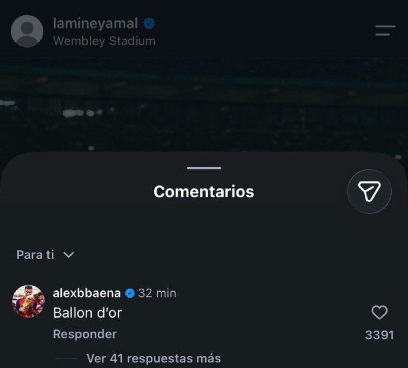 masbola_'s tweet photo. Komentar Alex Baena terhadap Instagram Lamine Yamal: 

"Ballon d'Or"

Pemain Atletico Madrid mendukung Pemain Barcelona 🫡 https://t.co/VazxUl6shs
