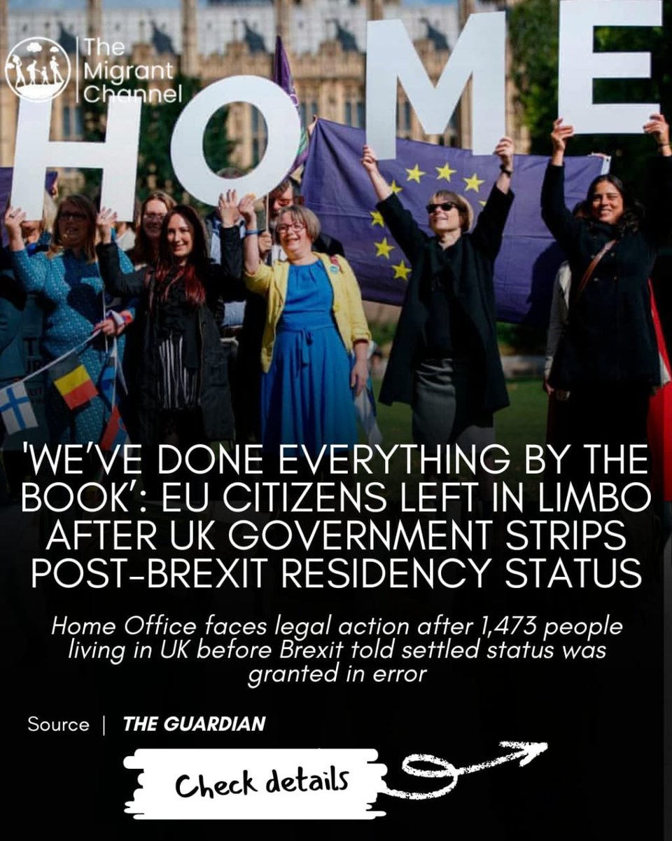 migrantchannel's tweet photo. 1,473 EU citizens have been told their post-Brexit residency status may have been granted “in error”.
Campaigners are challenging the decision as those affected face uncertainty over their families, jobs, housing and right to remain.
#Brexit #EUSettlementScheme #EUCitizens https://t.co/Ly8mI8tVzt